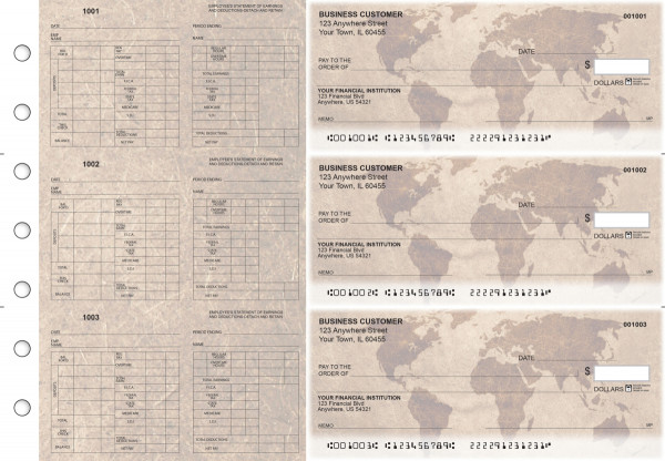 World Map Multi-Purpose Hourly Voucher Business Checks | BU3-7CDS26-MPH