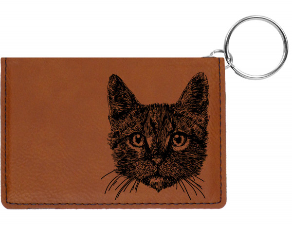 Tabby Cat Engraved Leather Keychain Wallet | KLE-00002