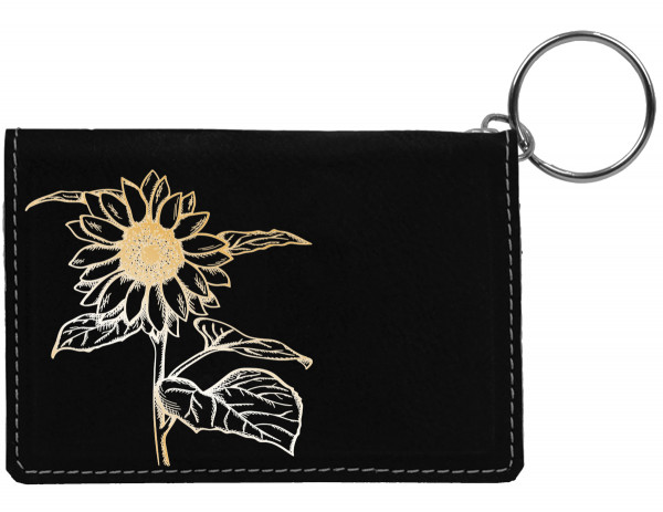 Joyous Sunflower Engraved Leather Keychain Wallet | KLE-FLO77