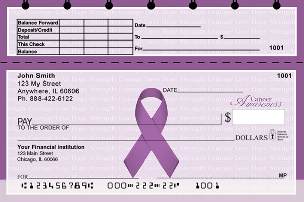 Cancer Awareness Ribbon Top Stub Personal Checks | TSRIB-14